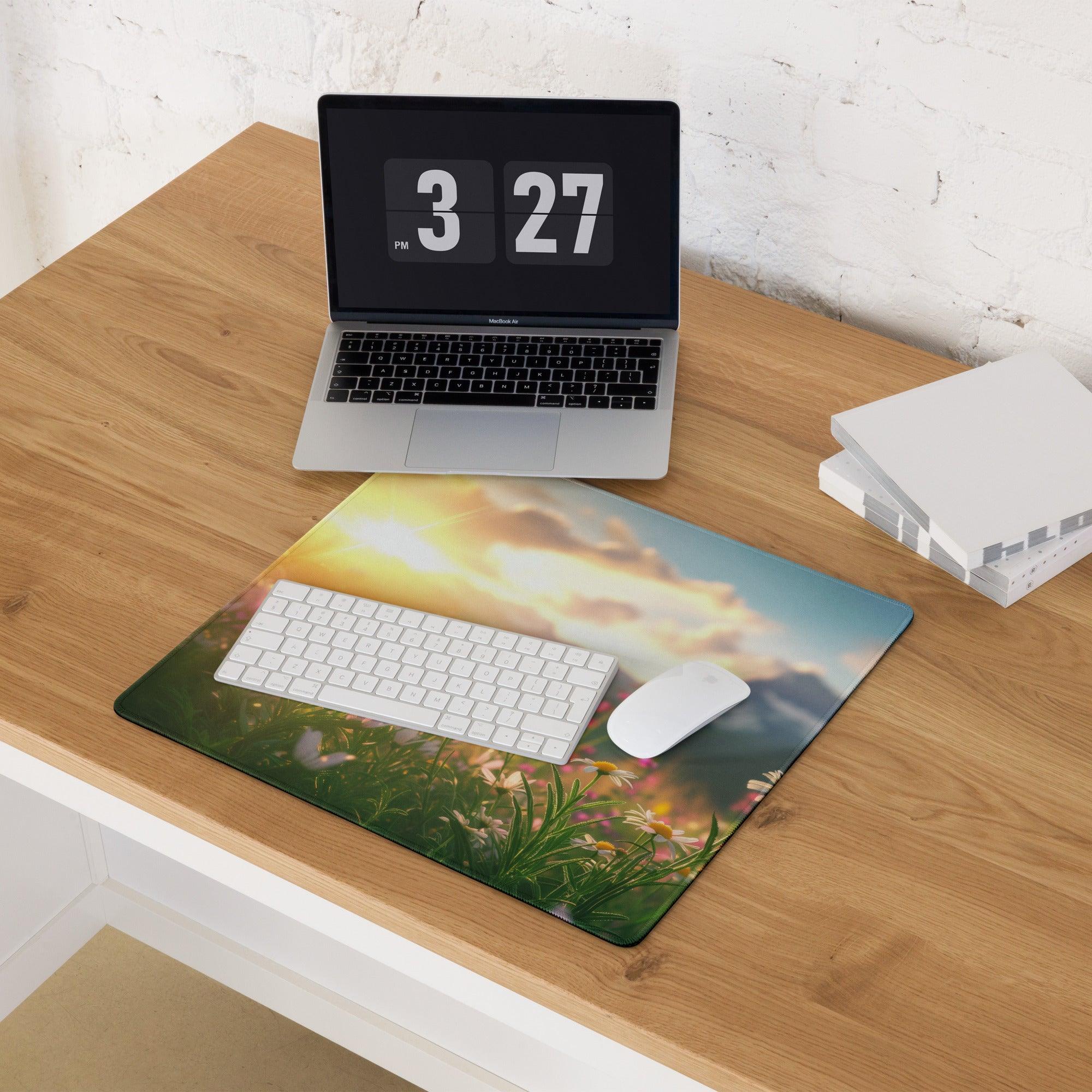 Sunlit Meadow large gaming mouse pad with vibrant sunset over fields