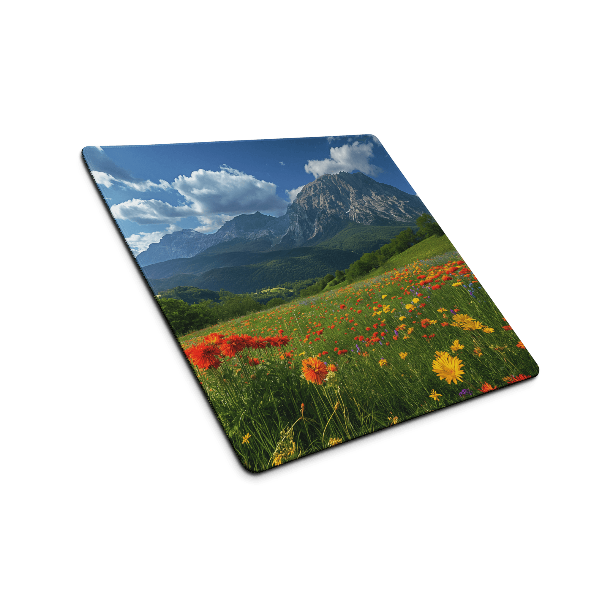 Vibrant mountain meadow mouse pad with wildflowers and blue sky