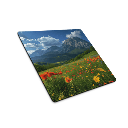 Vibrant mountain meadow mouse pad with wildflowers and blue sky