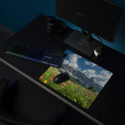 Epic Majestic large gaming mousepad with vivid meadow, mountains, non-slip base