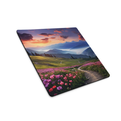 Epic Landscape Sunset Violet Pink Flower Meadow Gaming Mouse Pad