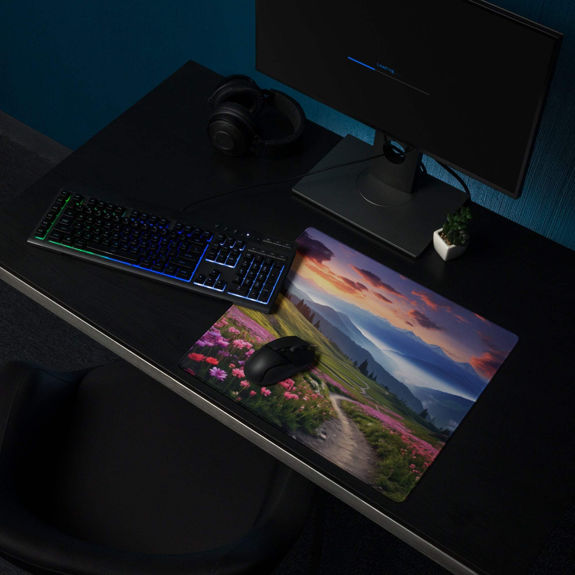 Epic Landscape Sunset Violet Pink Flower Meadow Gaming Mouse Pad
