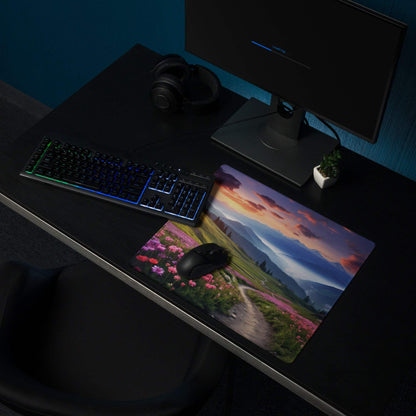 Epic Landscape Sunset Violet Pink Flower Meadow Gaming Mouse Pad