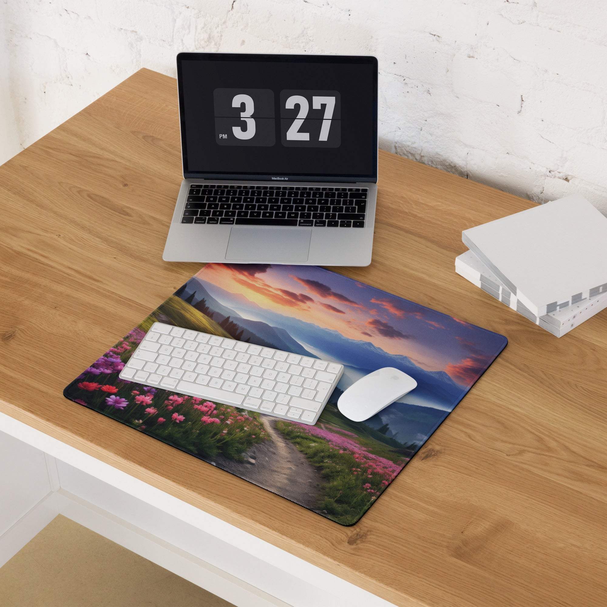 Epic Landscape Sunset Violet Pink Flower Meadow Gaming Mouse Pad