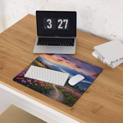Epic Landscape Sunset Violet Pink Flower Meadow Gaming Mouse Pad