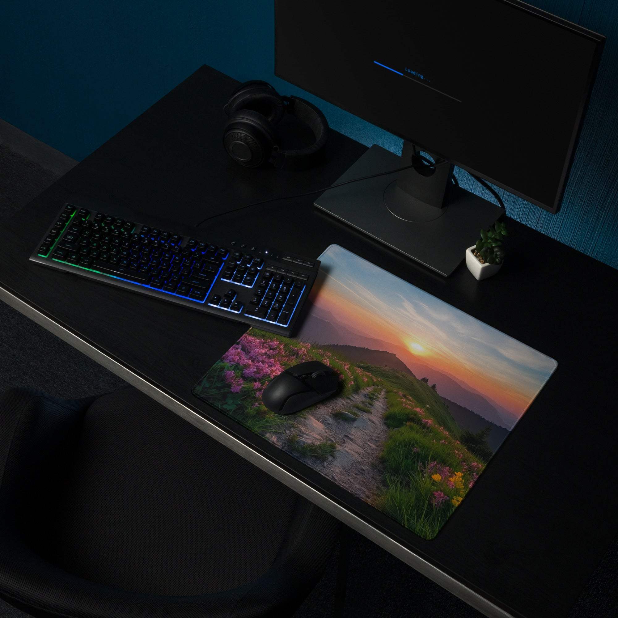 Vibrant sunset mountain landscape large non-slip stitched gaming mouse pad
