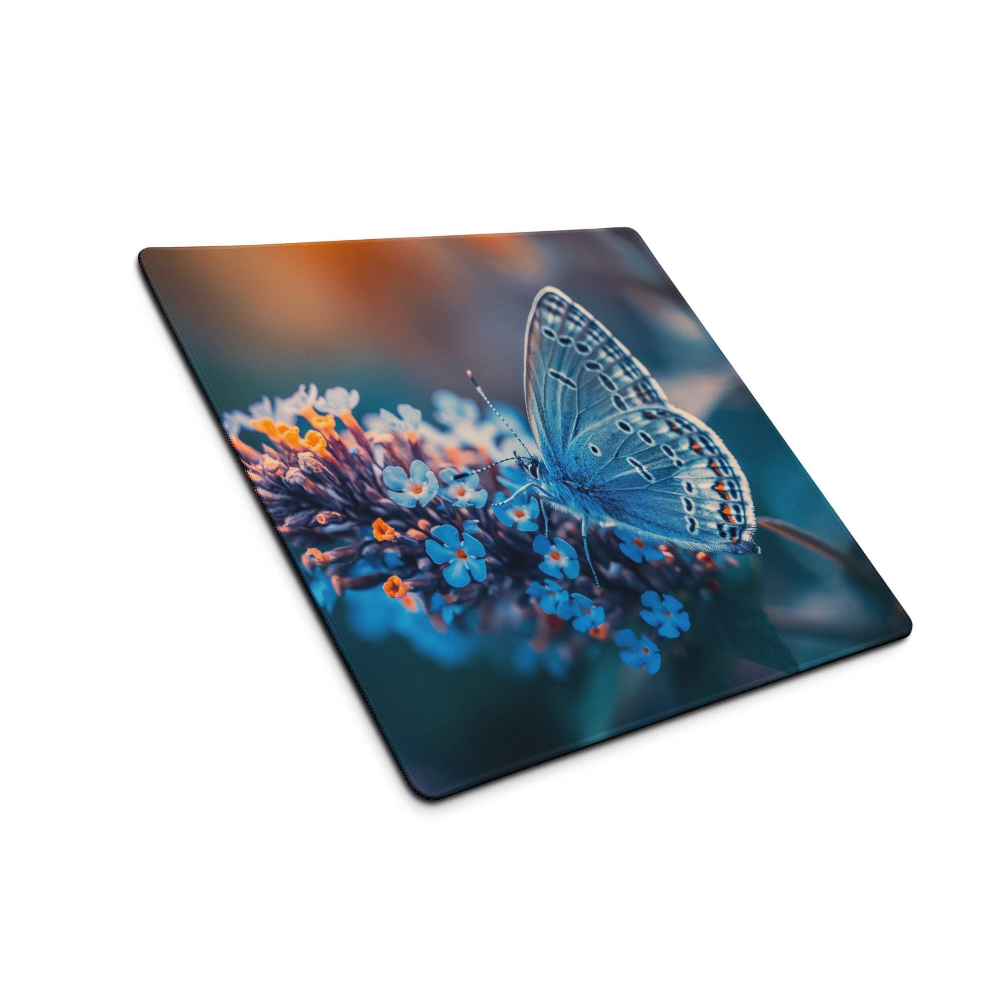 Nature inspired blue butterfly on flowers gaming mouse pad