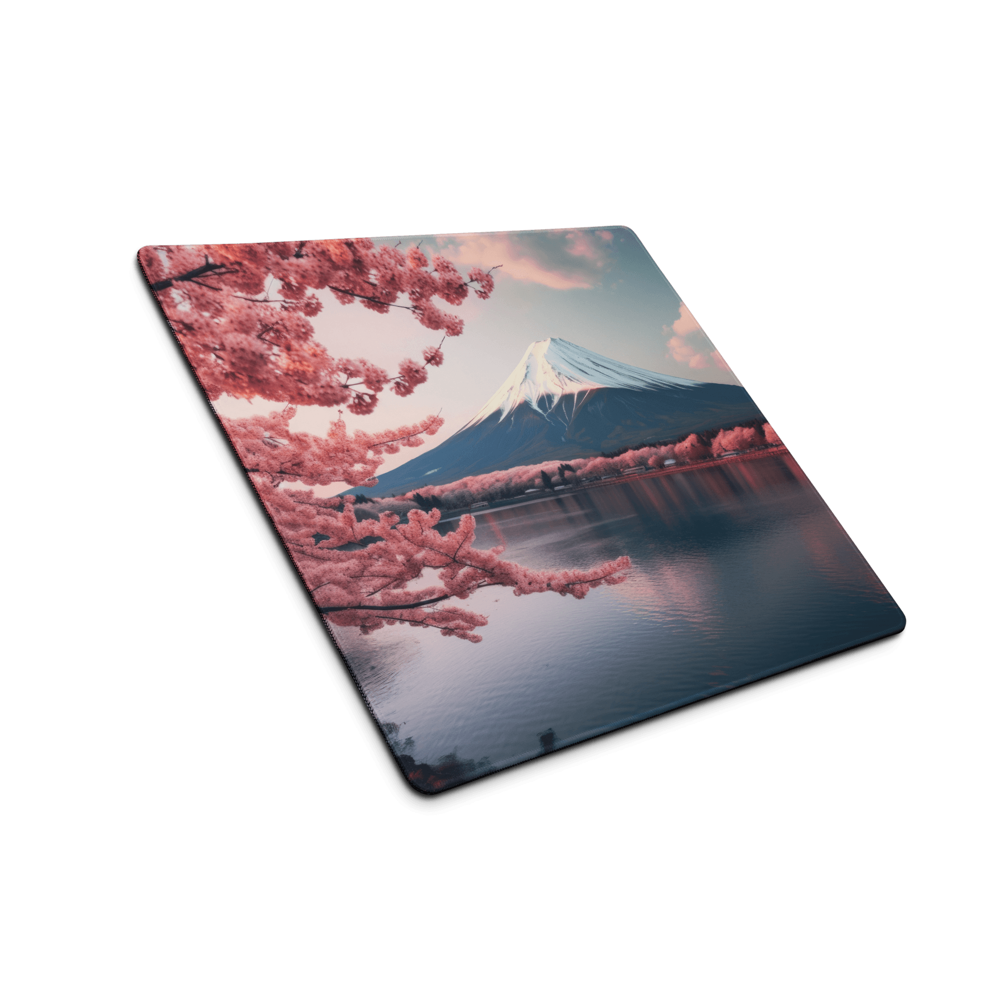 Stylish pink cherry blossom Mount Fuji gaming mouse pad, large non-slip stitched edges