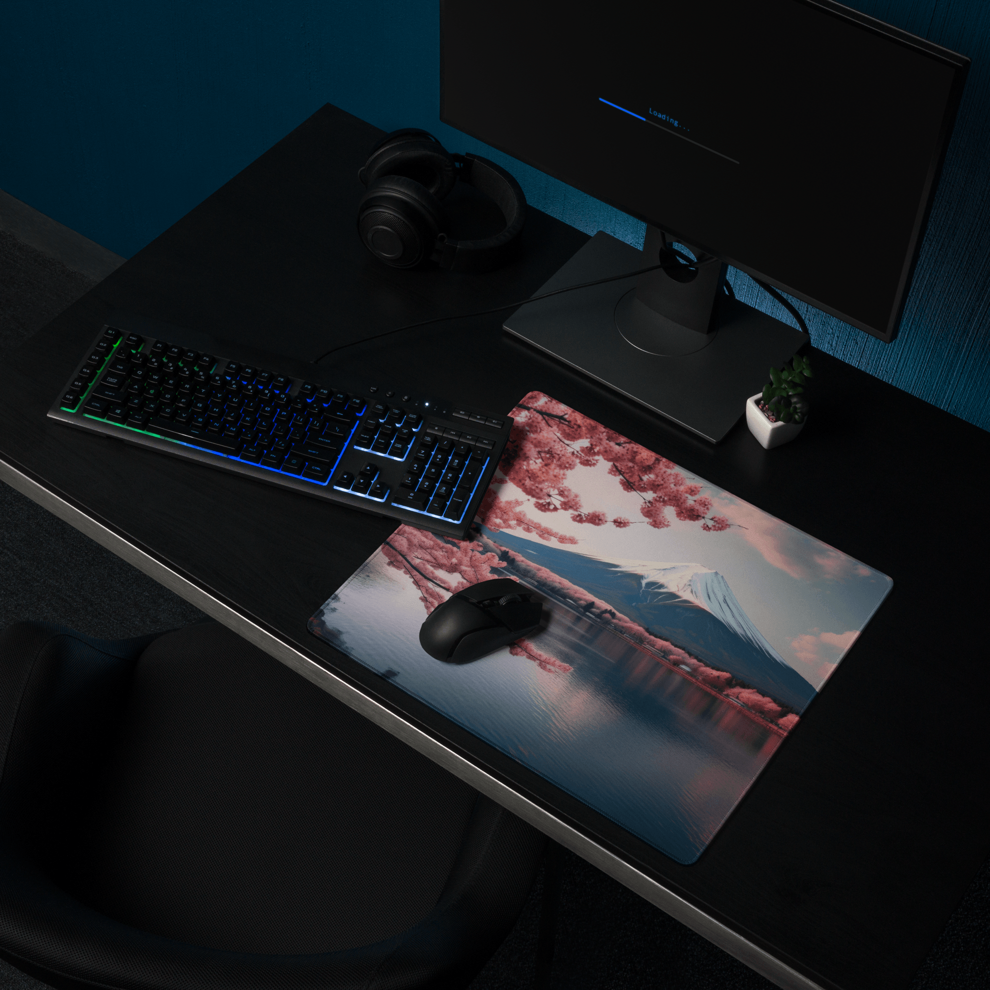 Stylish pink cherry blossom Mount Fuji gaming mouse pad, large non-slip stitched edges