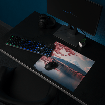Stylish pink cherry blossom Mount Fuji gaming mouse pad, large non-slip stitched edges