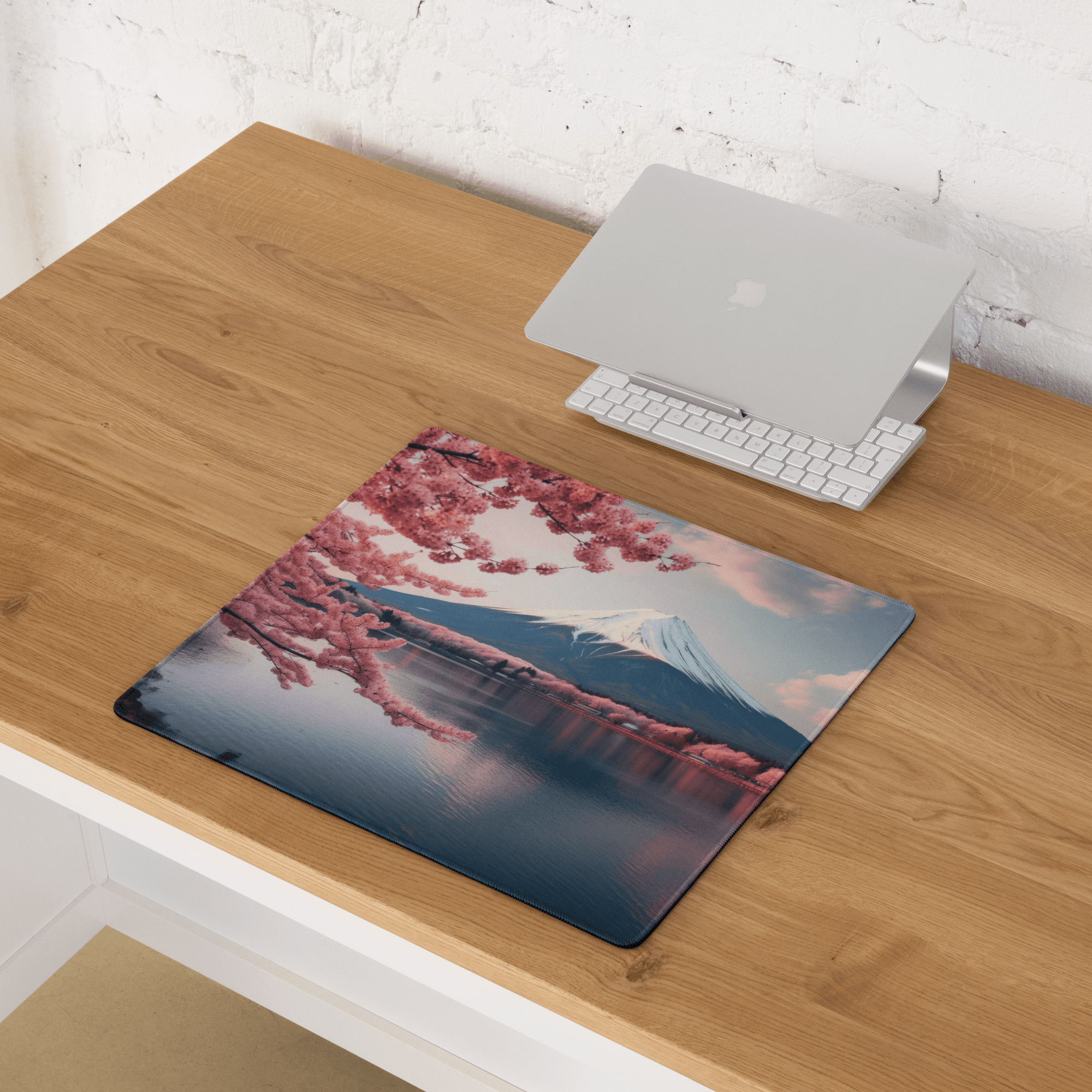 Stylish pink cherry blossom Mount Fuji gaming mouse pad, large non-slip stitched edges