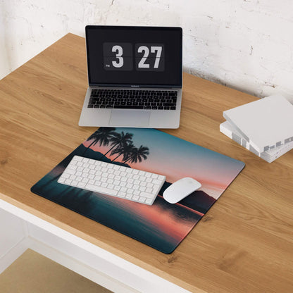 Serene Sunset Palm Trees large gaming mouse pad with non-slip base