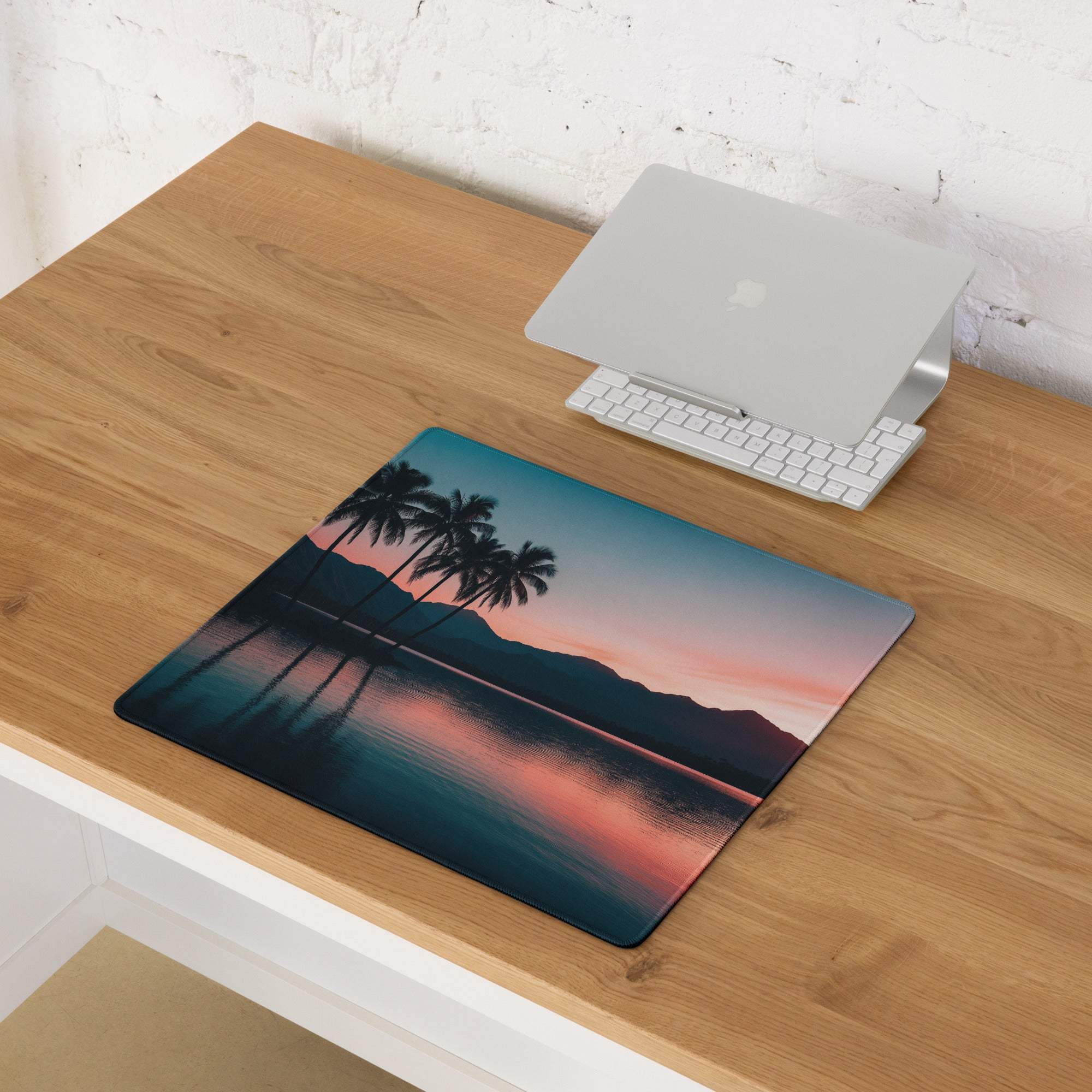 Serene Sunset Palm Trees large gaming mouse pad with non-slip base