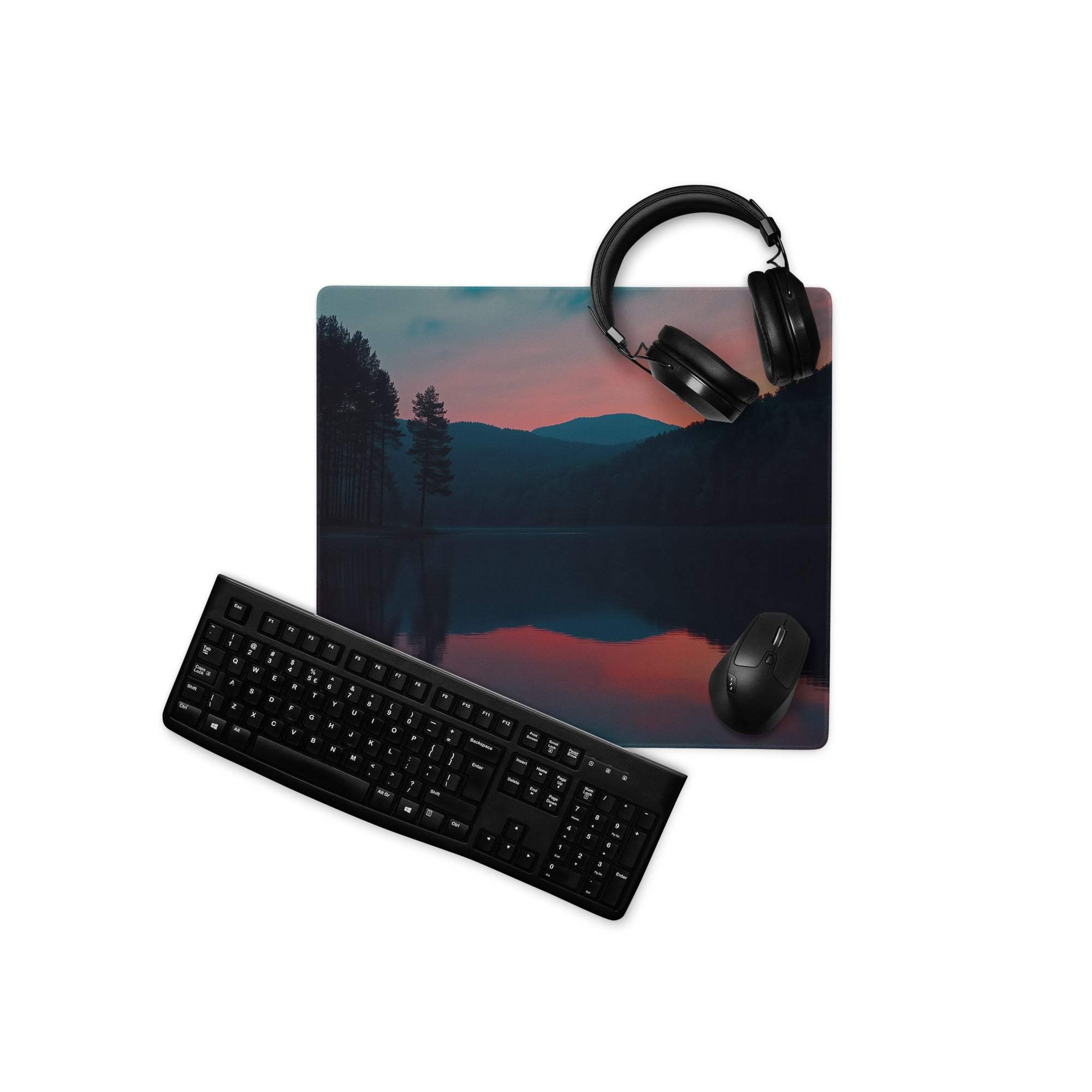 Large non-slip gaming mouse pad with sunset lake design for Dota CSGO