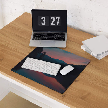 Large non-slip gaming mouse pad with sunset mountain lake landscape
