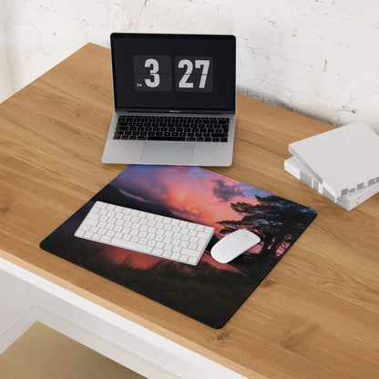 Large panoramic sunset gaming mouse pad with non-slip base