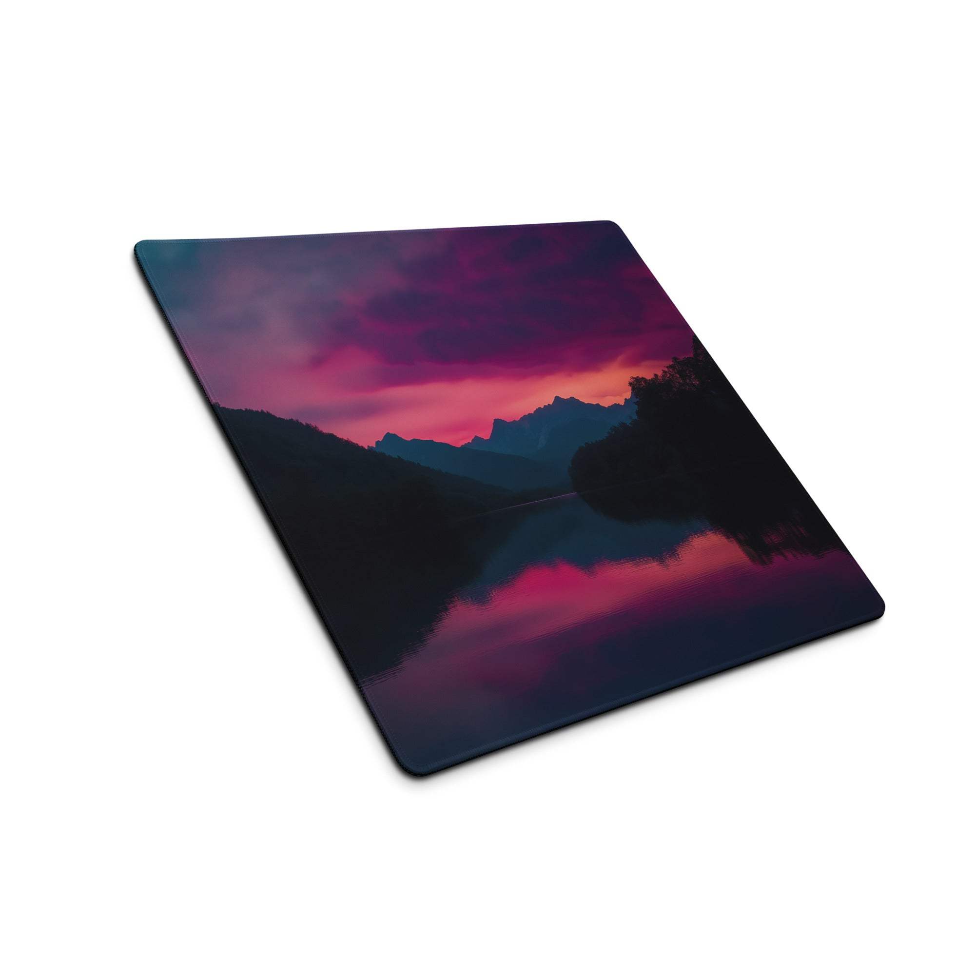 Epic sunset mountain mousepad: purple-pink landscape, large non-slip gaming base