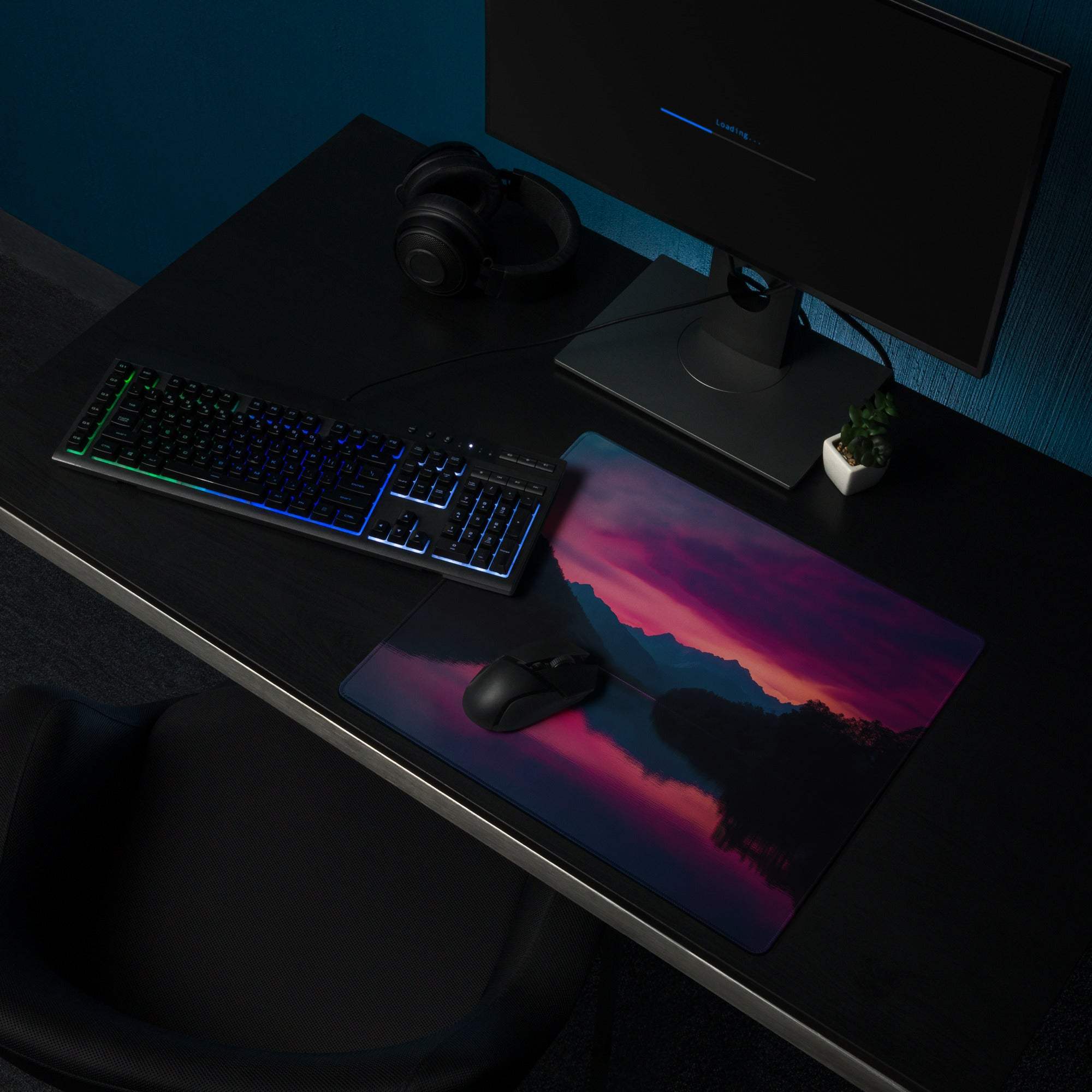 Epic sunset mountain gaming mousepad with non-slip rubber base