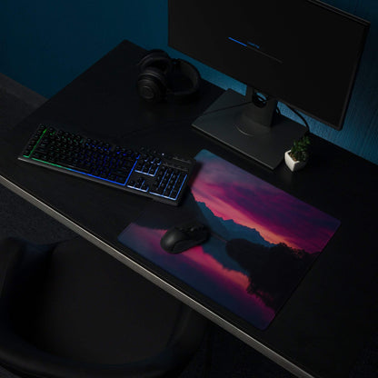 Epic sunset mountain gaming mousepad with non-slip rubber base