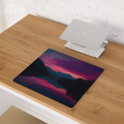 Epic sunset purple pink mountain mousepad with non-slip base