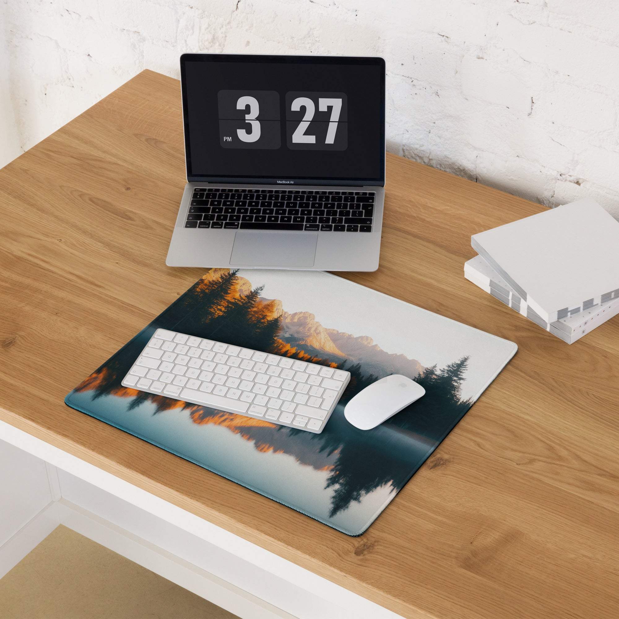Golden Hour Mountain Landscape large gaming mouse pad with scenic teal orange brown peaks