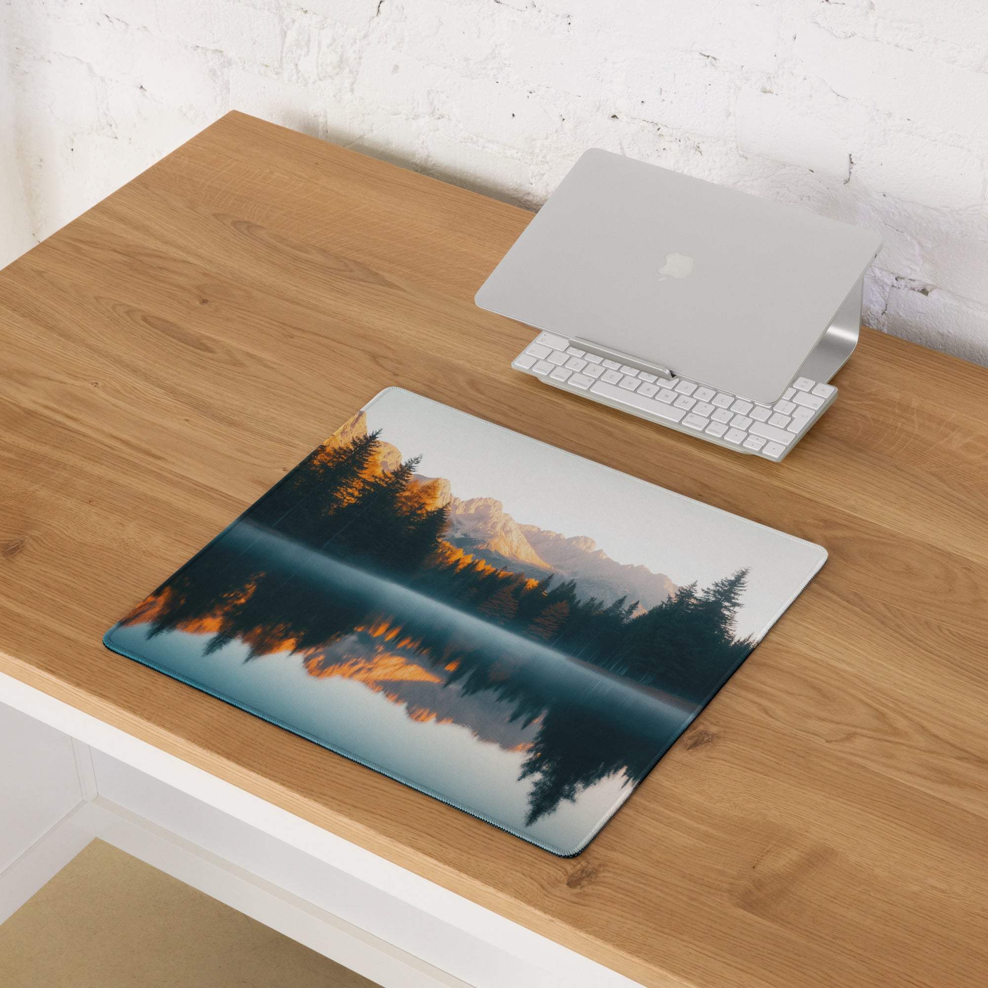 Golden Hour Mountain Landscape large gaming mouse pad with serene reflection design