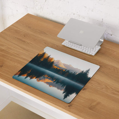 Golden Hour Mountain Landscape large gaming mouse pad with serene reflection design