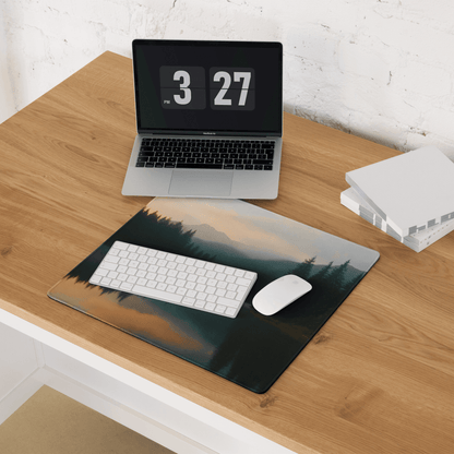 Large Forest Lake Dawn gaming mouse pad with scenic mountain landscape