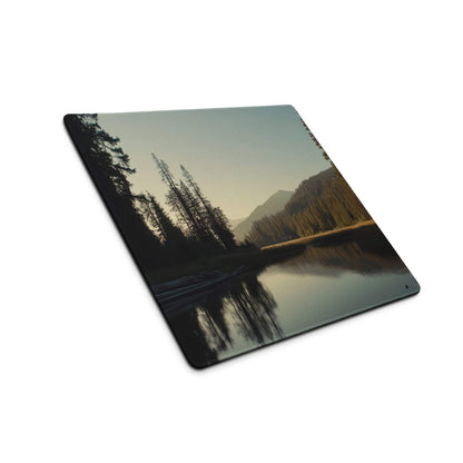 Forest lake scene rectangular glass cutting board with pines mountains reflection