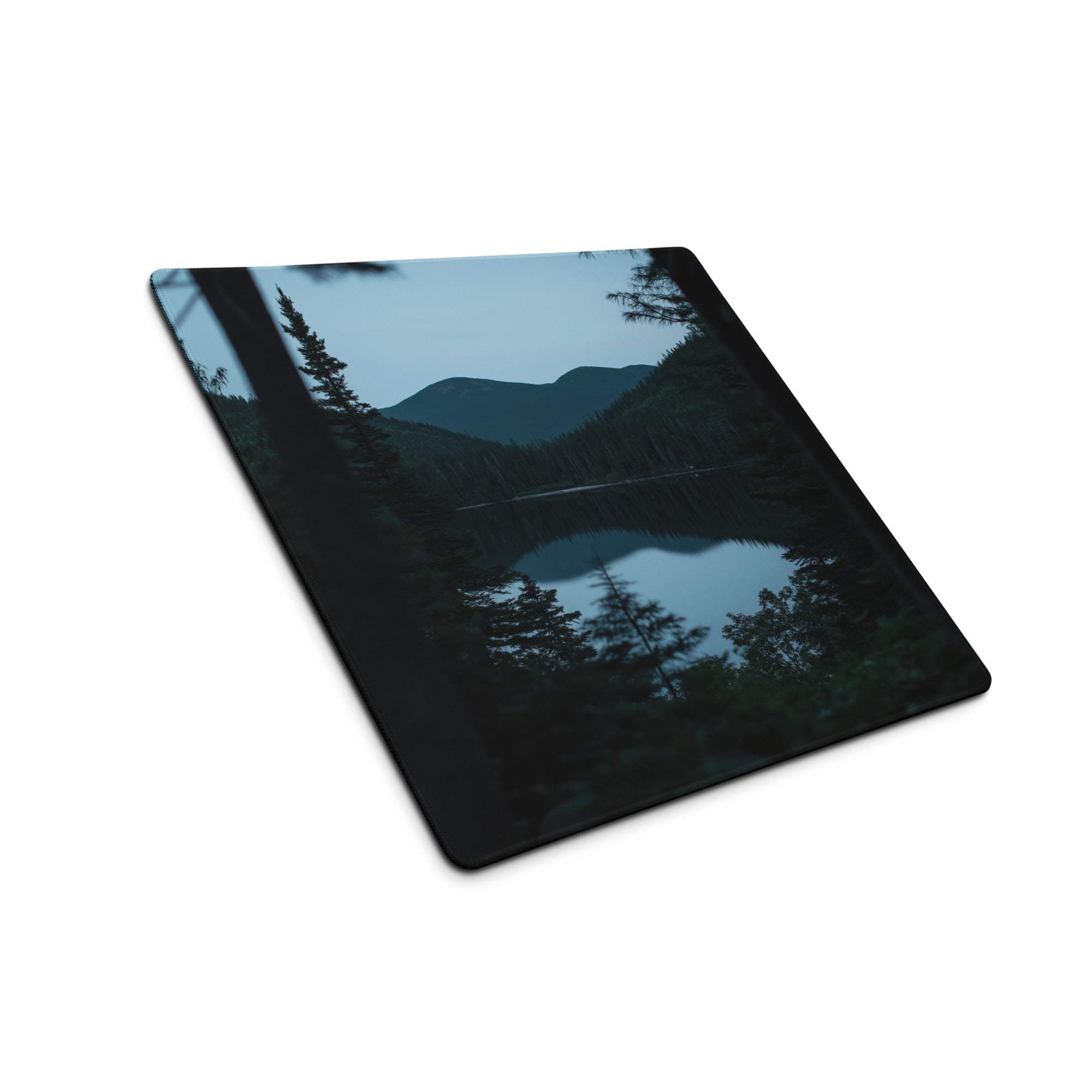 Forest Serenity large gaming mouse pad with twilight landscape silhouette