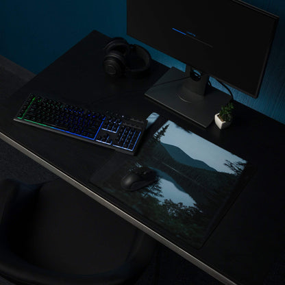 Black Forest Serenity large gaming mouse pad with serene mountain lake at twilight