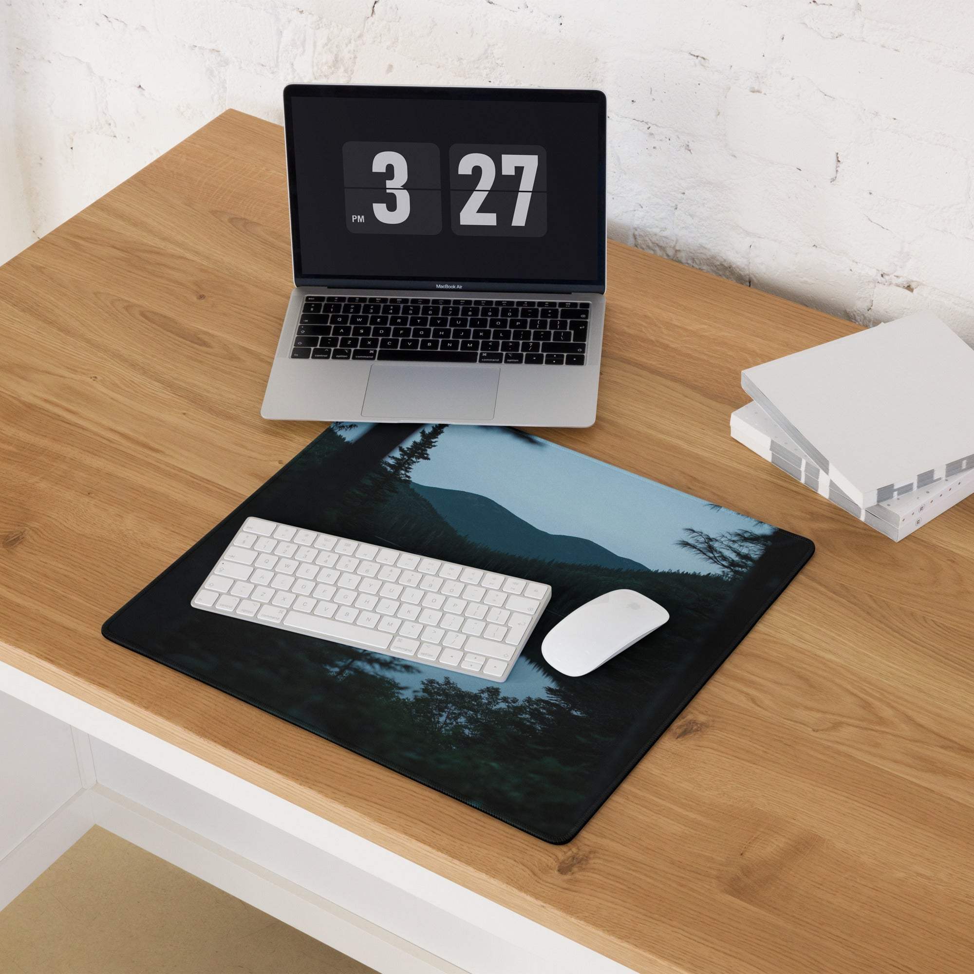 Forest Serenity large gaming mouse pad with mountain landscape design