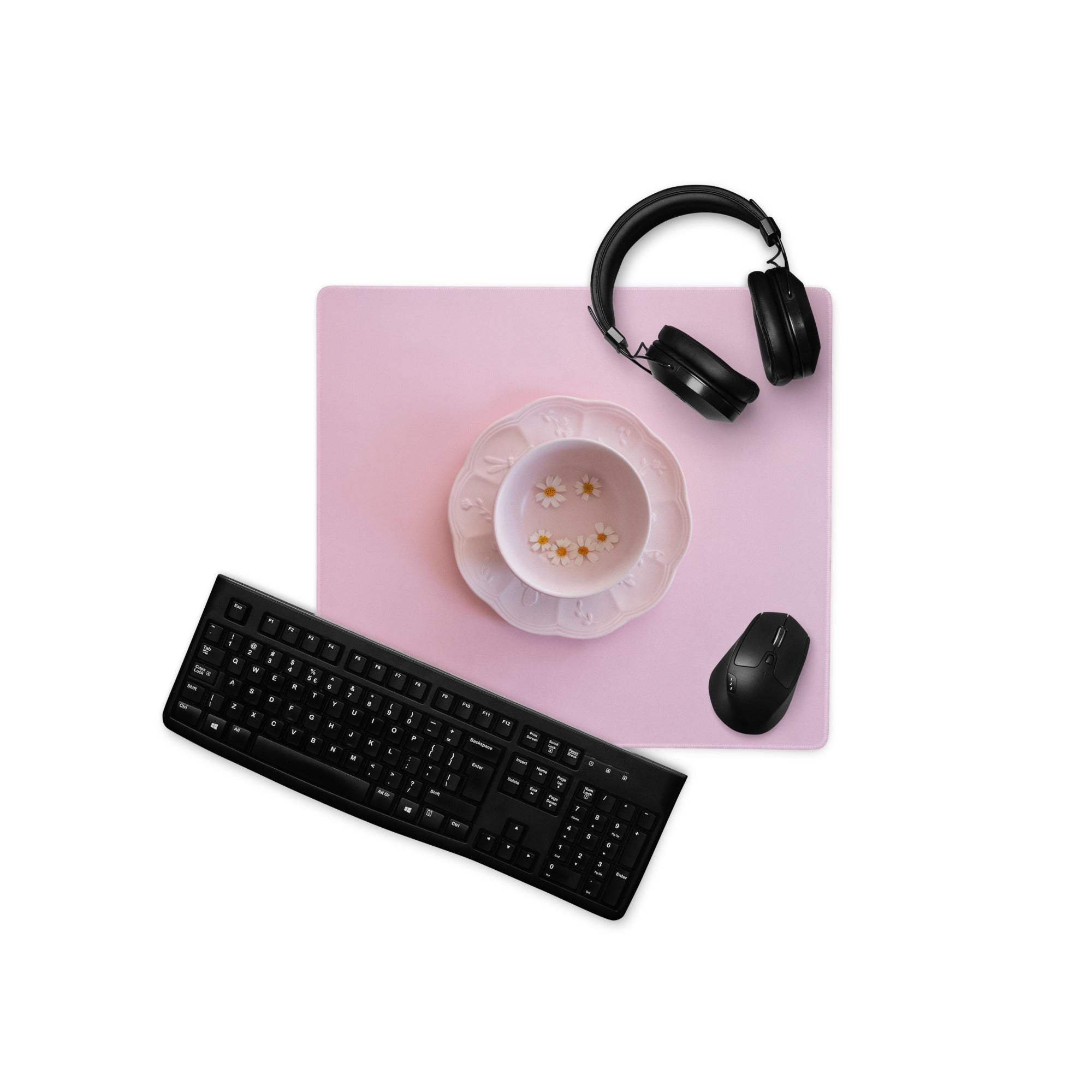 Pink floral gaming mouse pad with non-slip backing for Dota CSGO