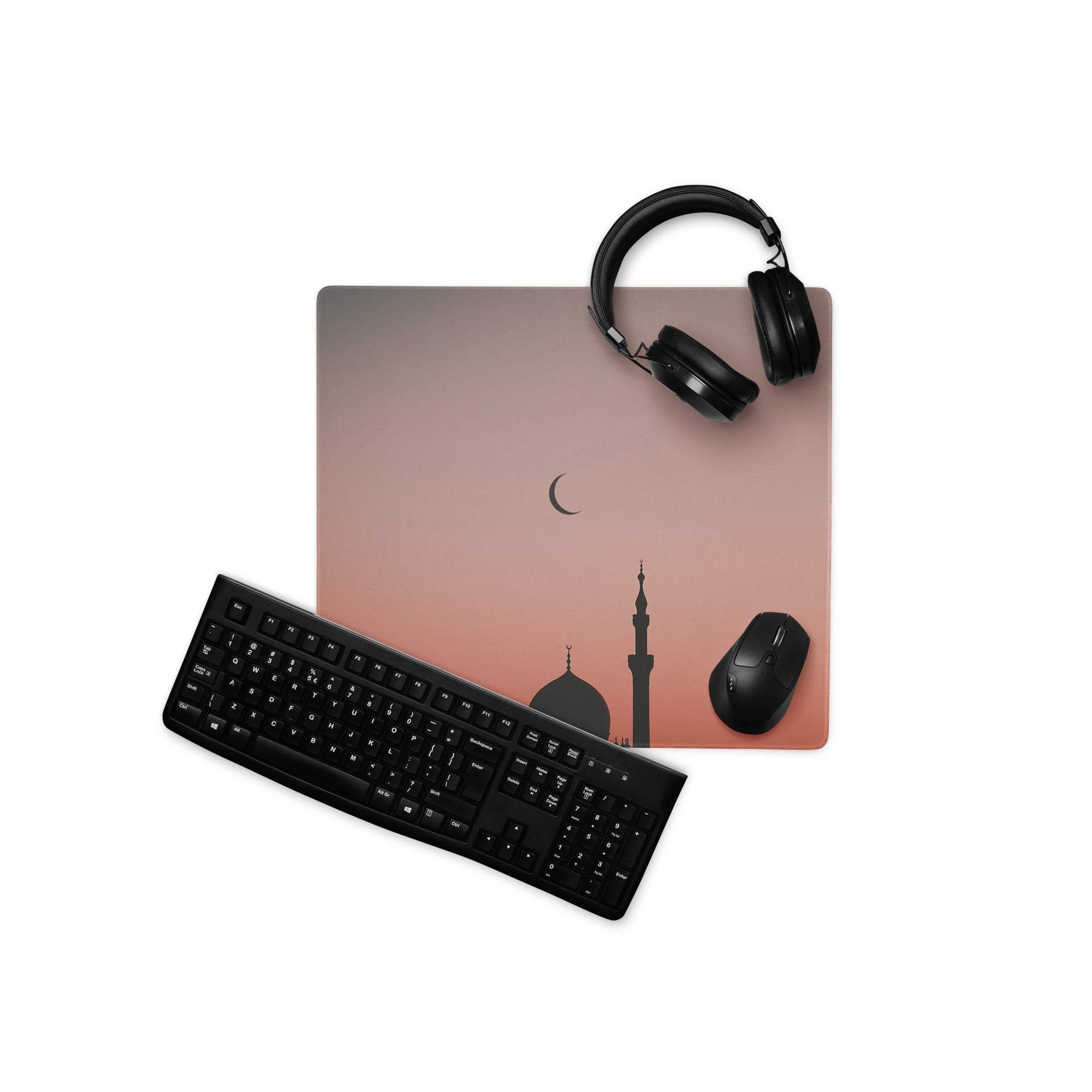 Minimalist mosque silhouette rose sunset gaming mouse pad