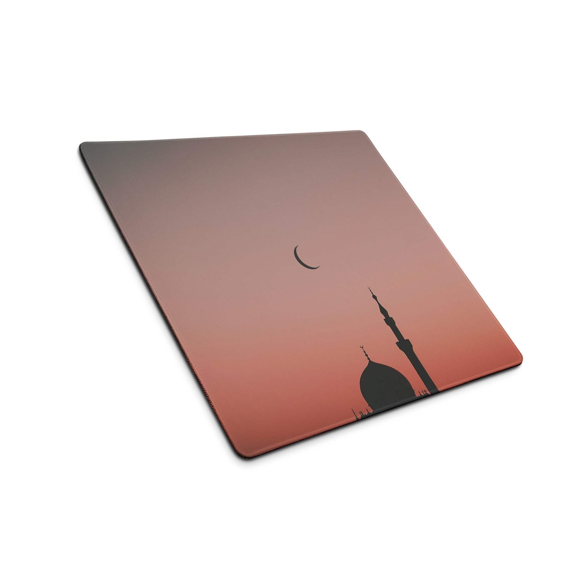Minimalist mosque silhouette rose sunset gaming mouse pad with gradient sky