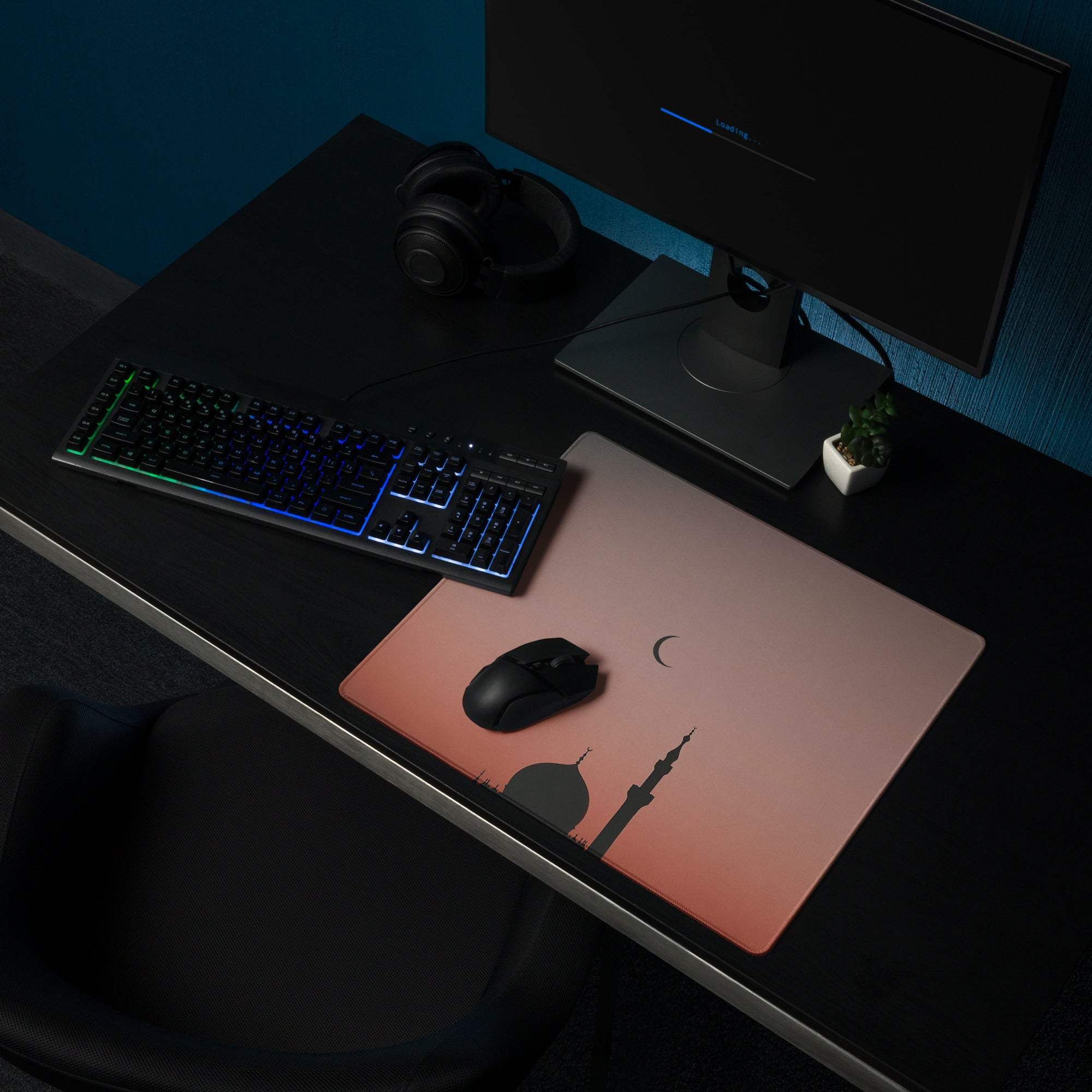 Minimalist mosque silhouette rose sunset gaming mouse pad