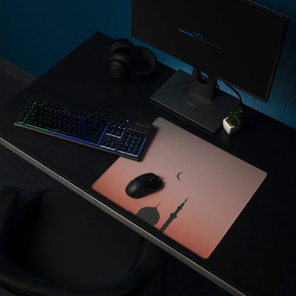 Minimalist mosque silhouette rose sunset gaming mouse pad