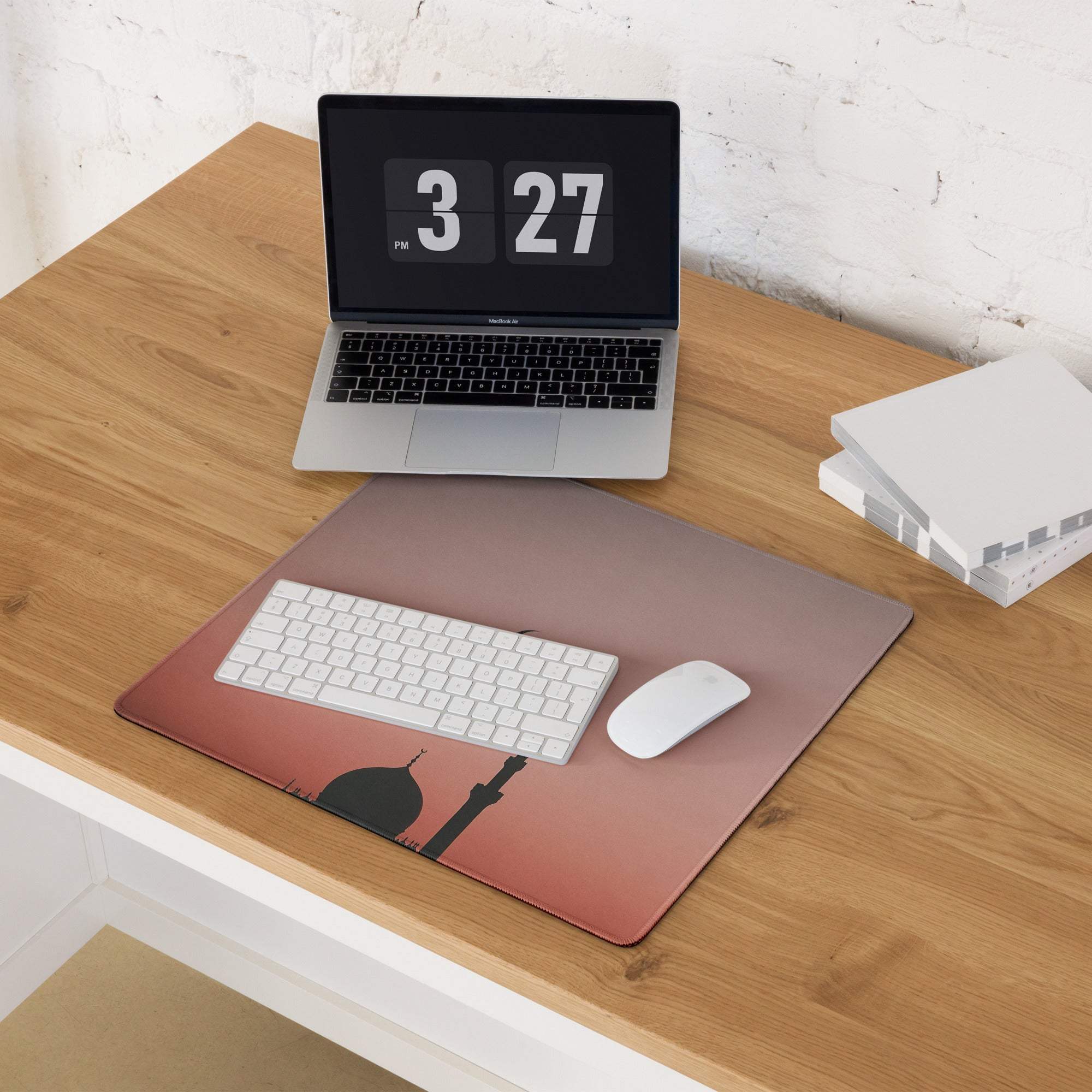 Minimalist mosque silhouette rose sunset gaming mouse pad