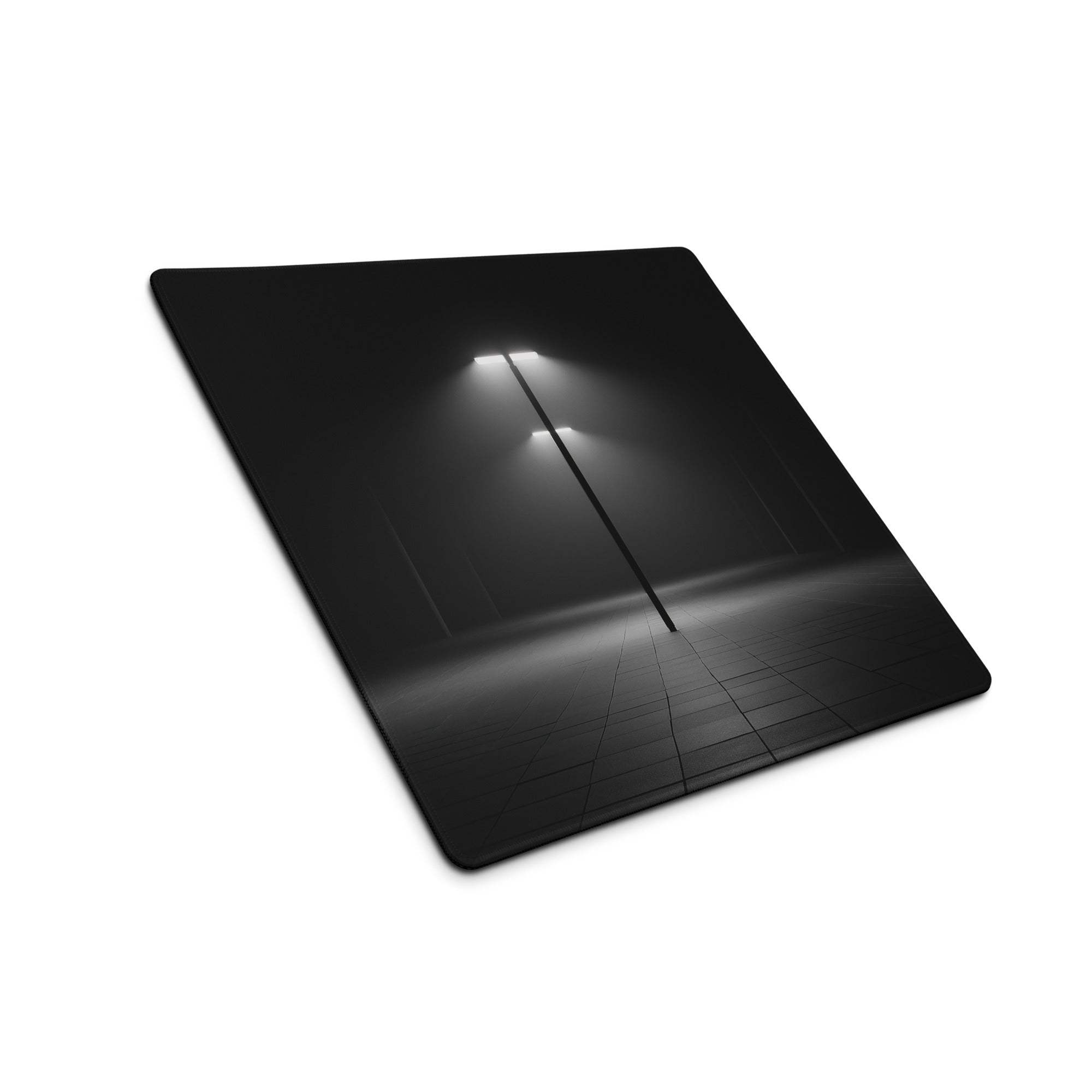 Black large gaming mousepad with fog-lit streetlamp photo, non-slip base