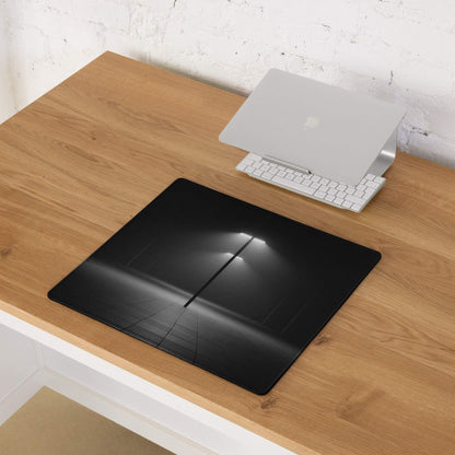 Black glossy large gaming mousepad with minimalist streetlamp design