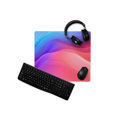 Vibrant gradient large gaming mousepad with blue purple pink waves non-slip base stitching