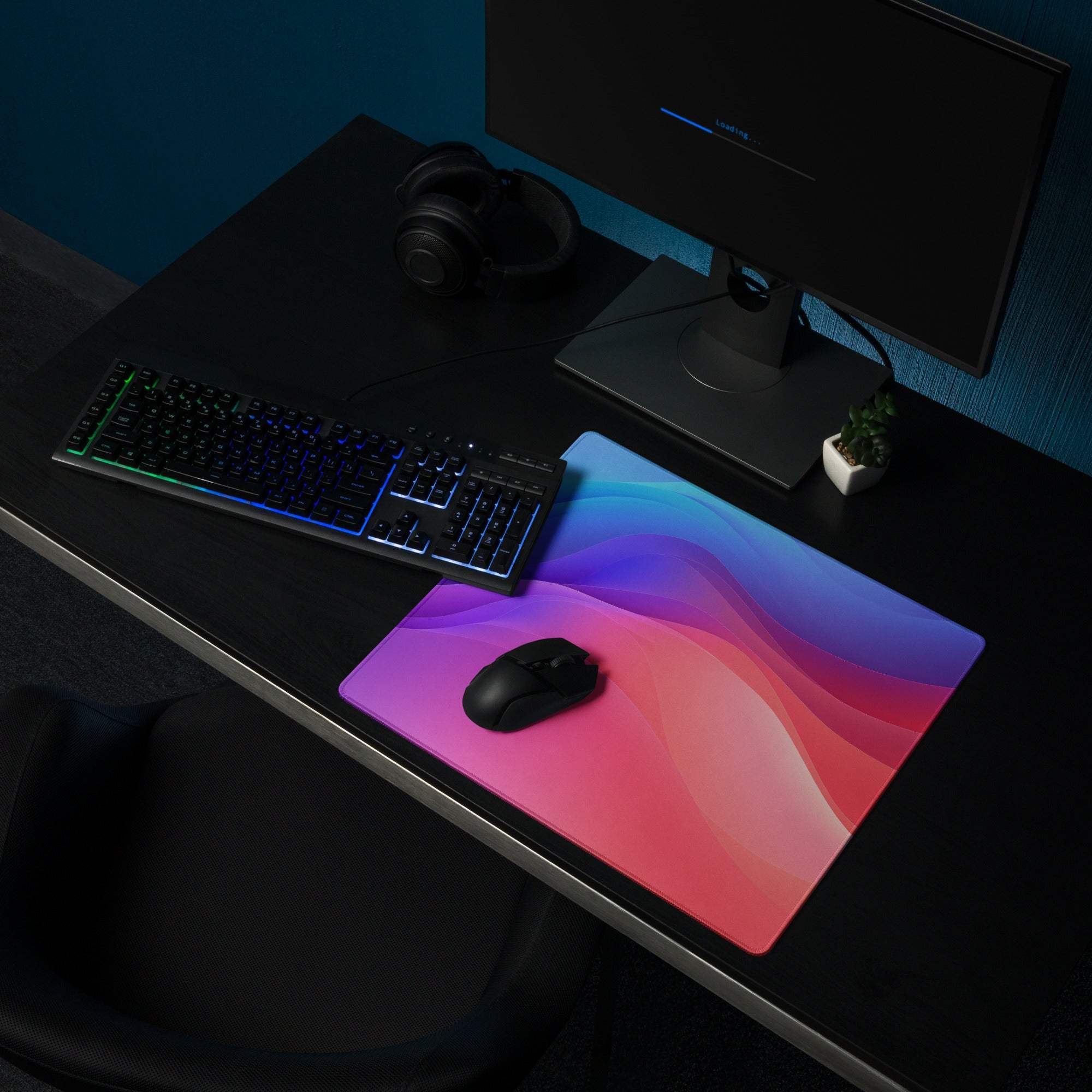 Vibrant gradient large gaming mouse pad with purple to pink blue design