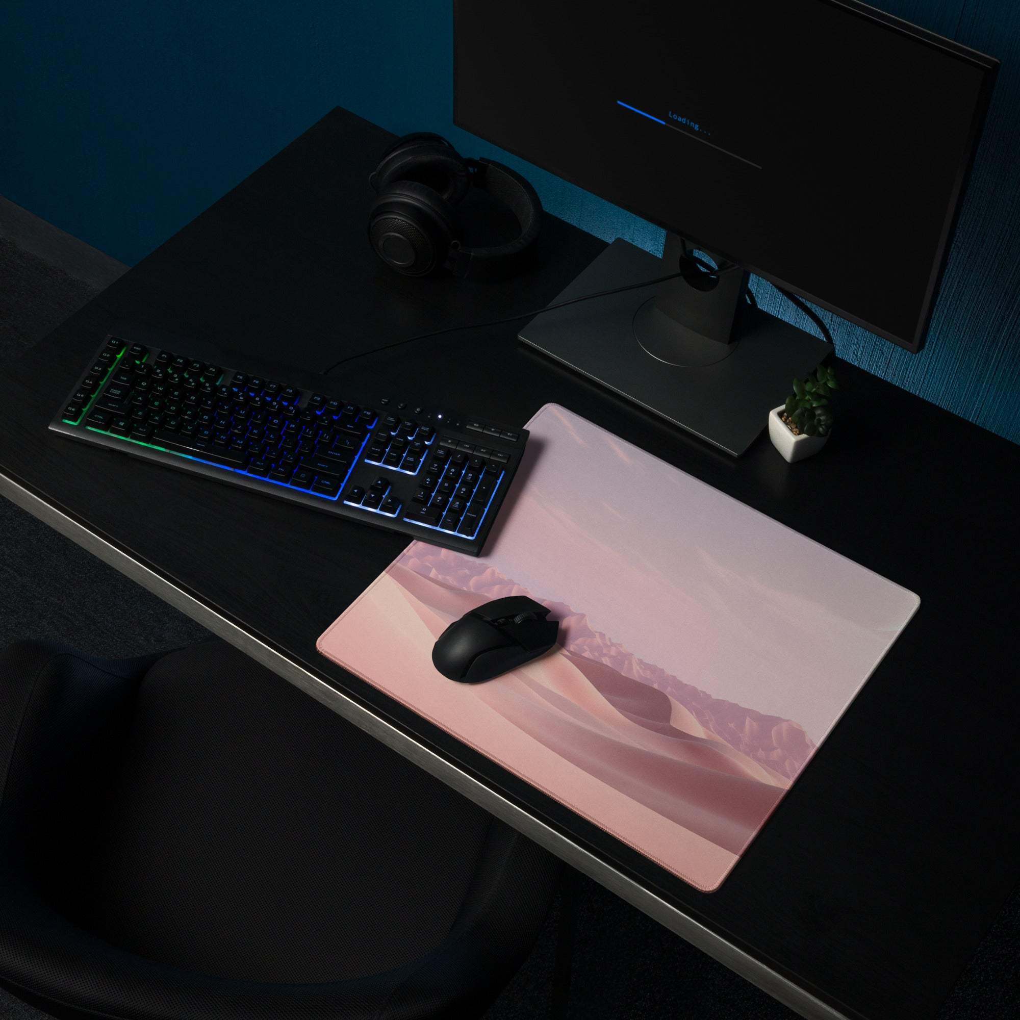 Pink pastel desert dunes gaming mousepad with gradient texture and non-slip back