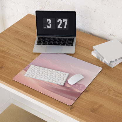 Pink gradient Pastel Desert Dunes gaming mousepad with non-slip backing
