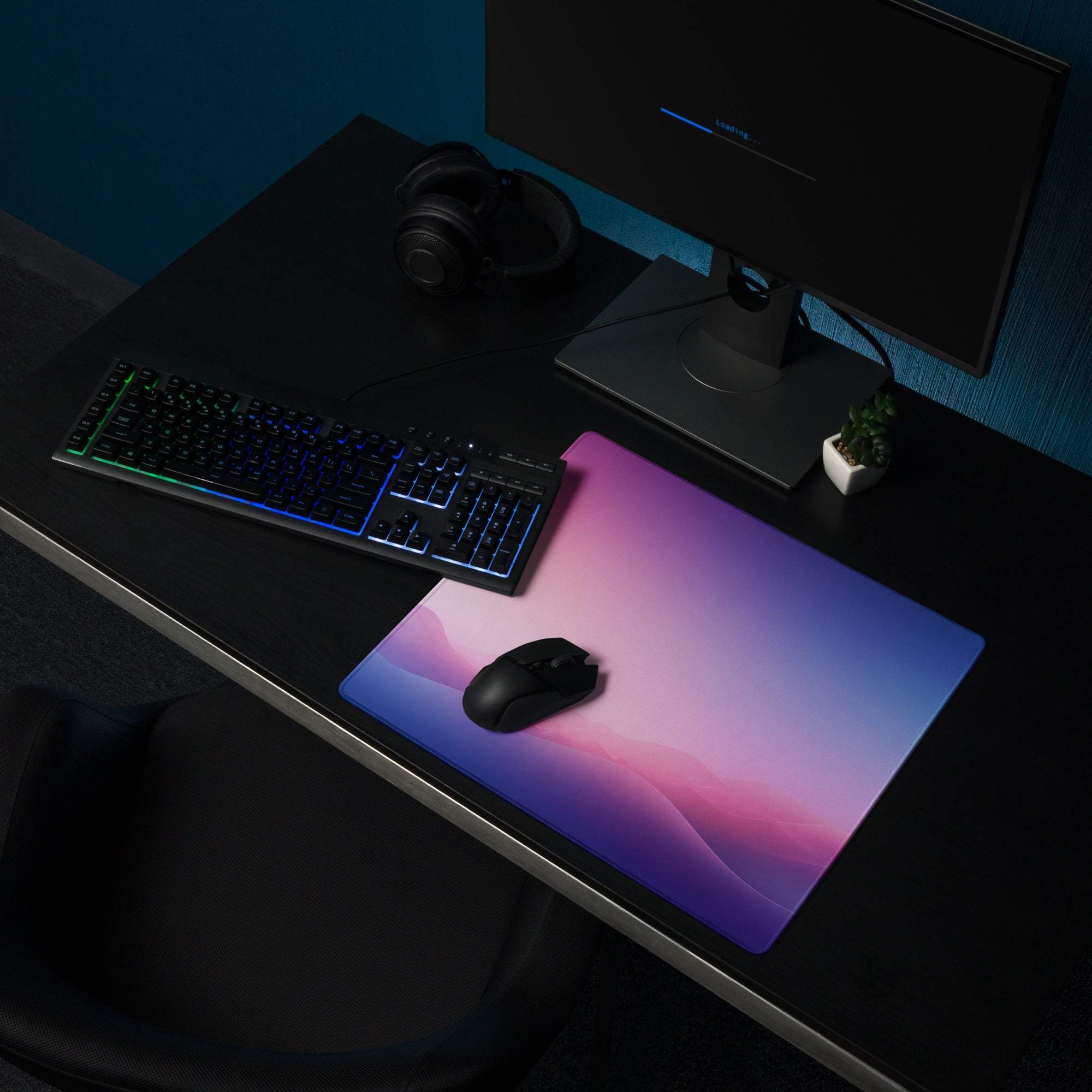 Pastel gradient stitched gaming mouse pad with purple to pink blue design