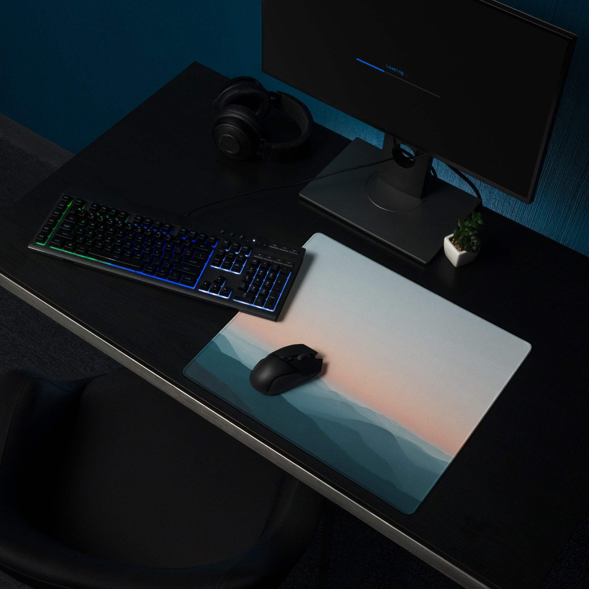 Serene Mountain Sunset Pastel Horizon large gaming mouse pad