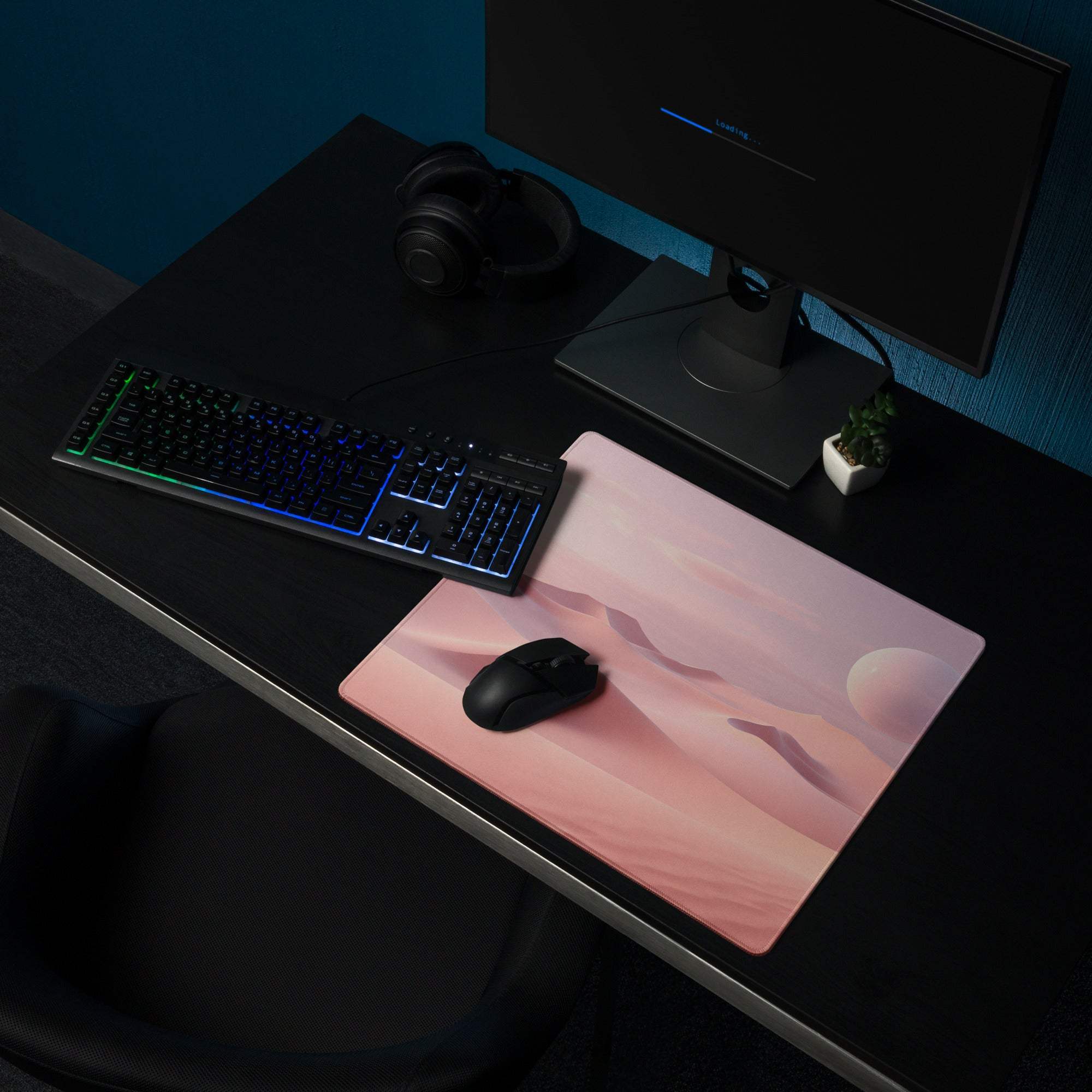 Pink Dreamy Desert Dunes gaming mouse pad with gradient pastel tones