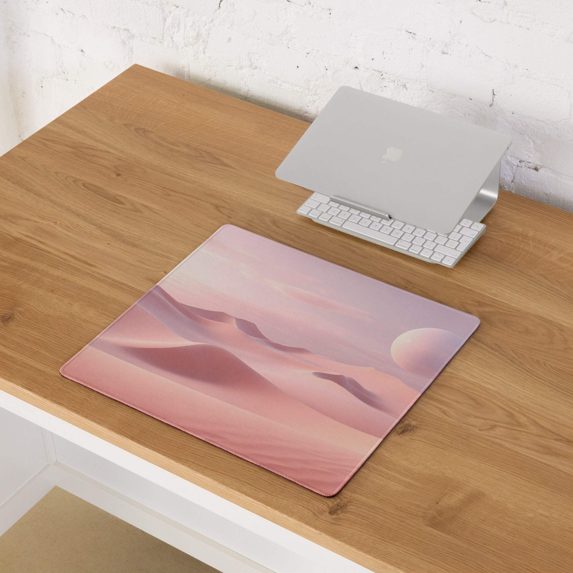 Pink Dreamy Desert Dunes gaming mouse pad with stitched edge