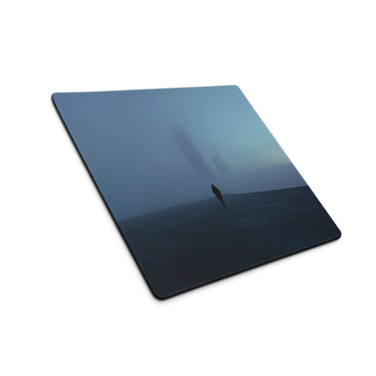 Moody Blue Mist Horizon Fog gaming mouse pad with minimalist landscape