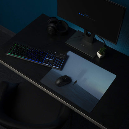 Sleek Moody Blue Mist Horizon Fog gaming mouse pad with light blue to dark gray gradient